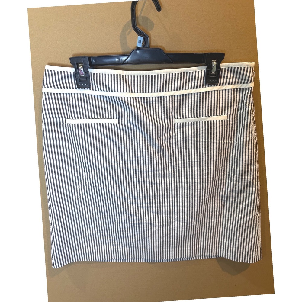 Talbots Seersucker Striped Skirt Womens 10 Navy Blue Excellent Preppy‎ Coastal